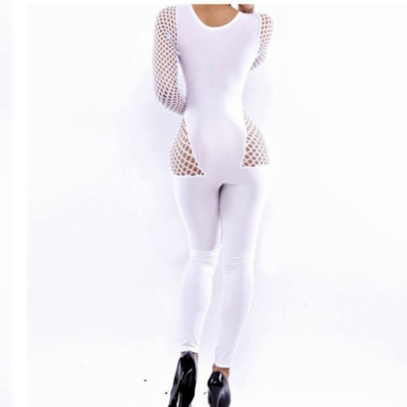 Long Sleeve Fishnet Design White 👼 angel Jumpsuit - Picture 7 of 7